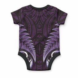 Aotearoa Pounamu Niho Baby Onesie Silver Fern Mix Maori Pattern - Purple