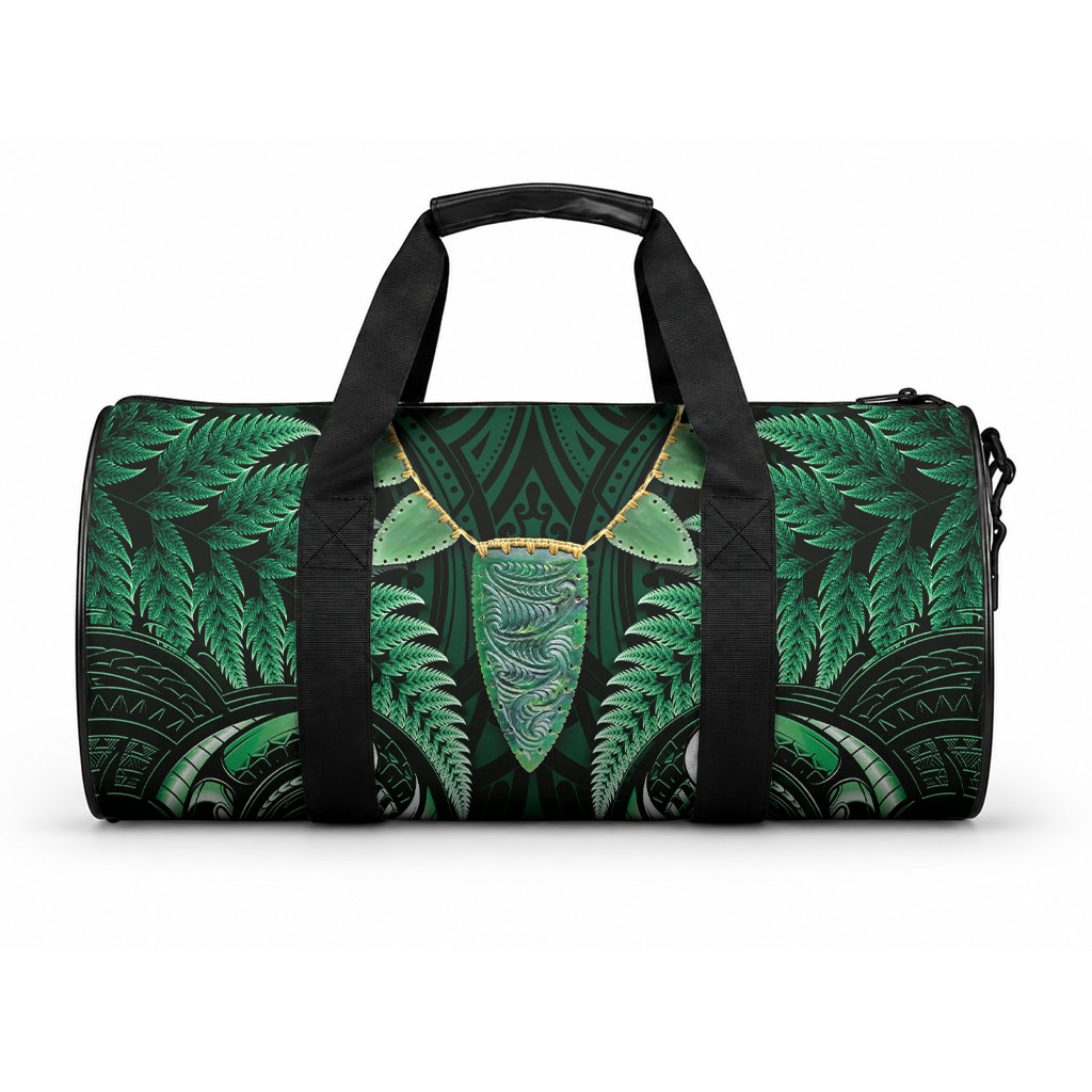 Aotearoa Pounamu Niho Duffle Bag Silver Fern Mix Maori Pattern - Green