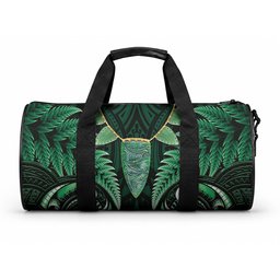 Aotearoa Pounamu Niho Duffle Bag Silver Fern Mix Maori Pattern - Green