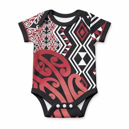 New Zealand Baby Onesie Aotearoa Kowhaiwhai Mix Taniko Art - Red