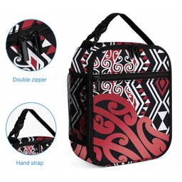New Zealand Lunch Bag Aotearoa Kowhaiwhai Mix Taniko Art - Red