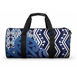 New Zealand Duffle Bag Aotearoa Kowhaiwhai Mix Taniko Art - Blue