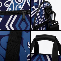 New Zealand Duffle Bag Aotearoa Kowhaiwhai Mix Taniko Art - Blue