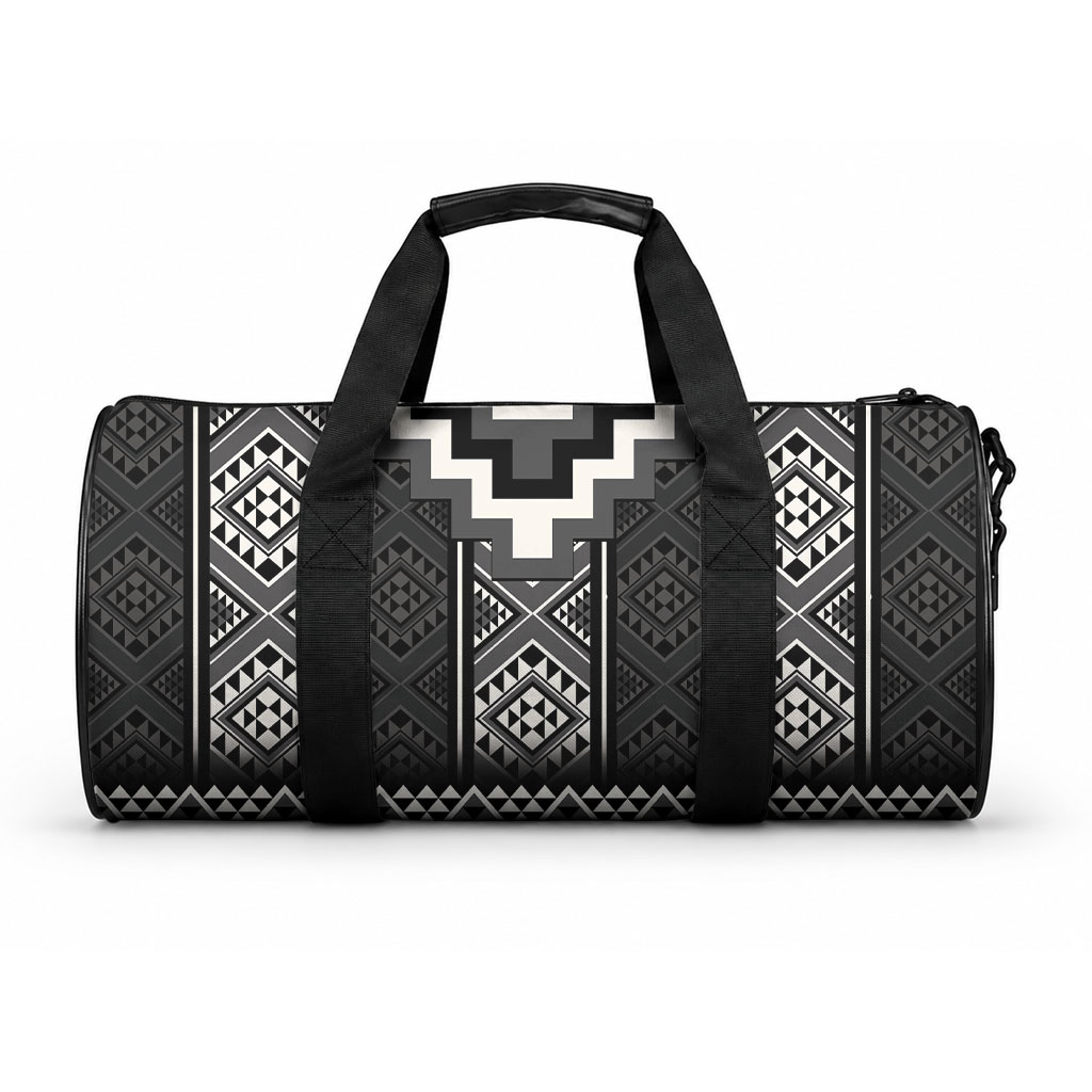 Black Taniko Motifs Aotearoa Duffle Bag Niho Taniwha Mix Poutama