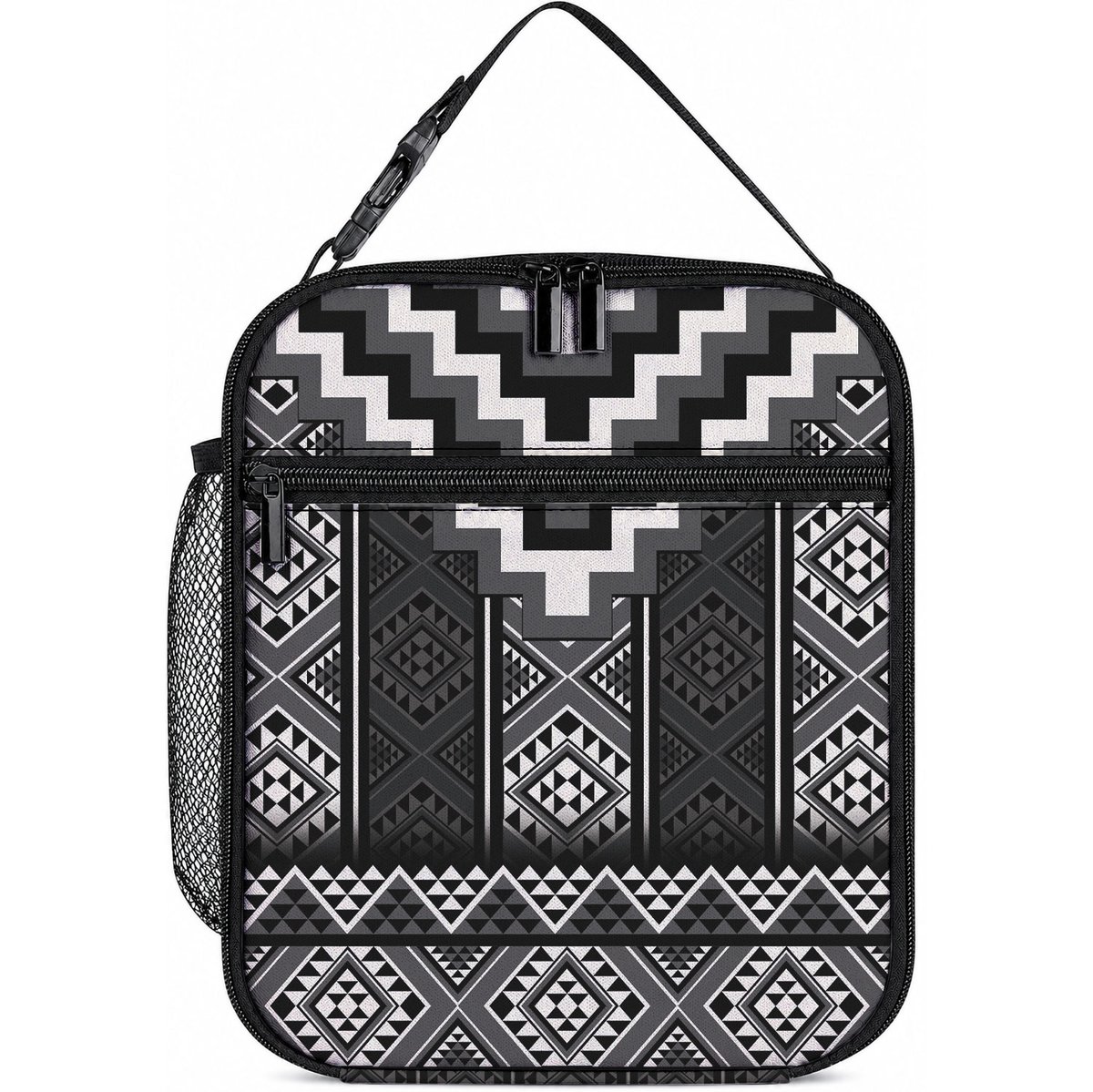 Black Taniko Motifs Aotearoa Lunch Bag Niho Taniwha Mix Poutama