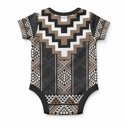 Brown Taniko Motifs Aotearoa Baby Onesie Niho Taniwha Mix Poutama