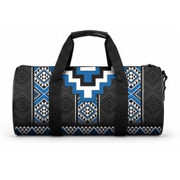 Blue Taniko Motifs Aotearoa Duffle Bag Niho Taniwha Mix Poutama