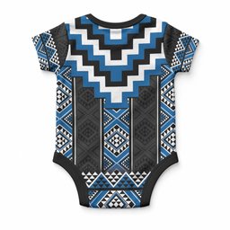 Blue Taniko Motifs Aotearoa Baby Onesie Niho Taniwha Mix Poutama