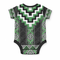Green Taniko Motifs Aotearoa Baby Onesie Niho Taniwha Mix Poutama