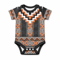 Orange Taniko Motifs Aotearoa Baby Onesie Niho Taniwha Mix Poutama