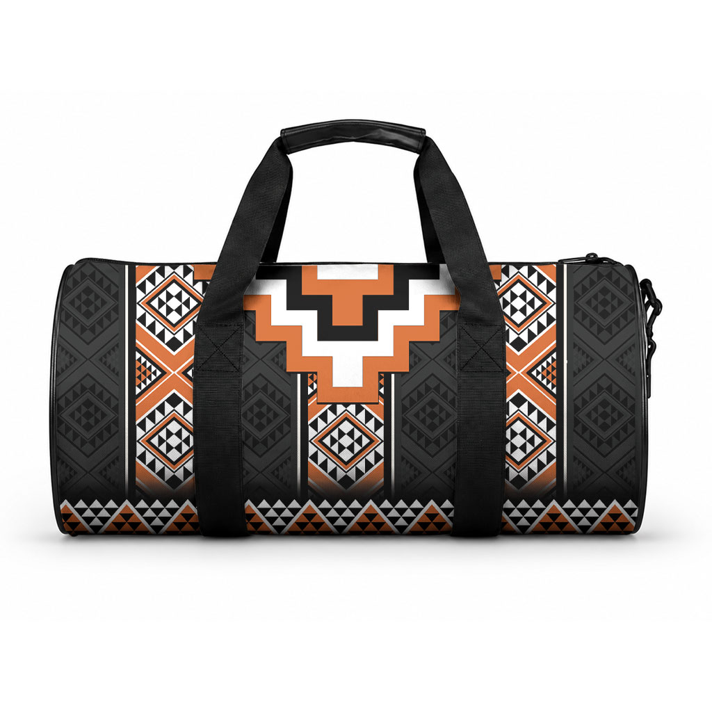 Orange Taniko Motifs Aotearoa Duffle Bag Niho Taniwha Mix Poutama