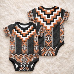 Orange Taniko Motifs Aotearoa Baby Onesie Niho Taniwha Mix Poutama