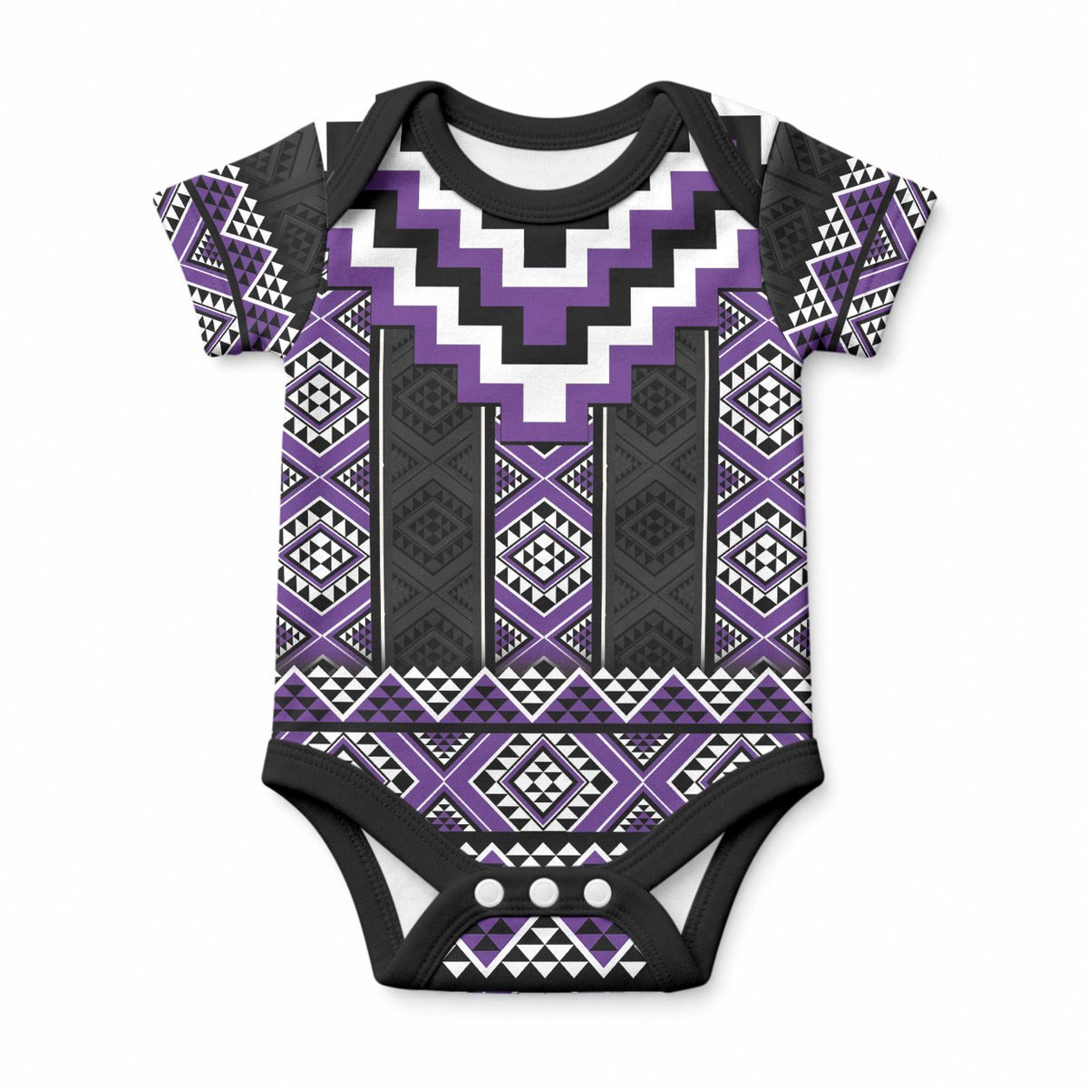 Purple Taniko Motifs Aotearoa Baby Onesie Niho Taniwha Mix Poutama