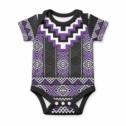 Purple Taniko Motifs Aotearoa Baby Onesie Niho Taniwha Mix Poutama