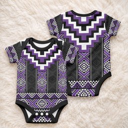 Purple Taniko Motifs Aotearoa Baby Onesie Niho Taniwha Mix Poutama