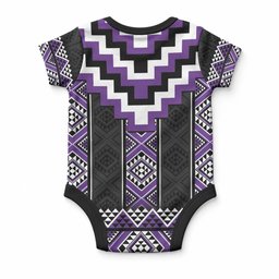 Purple Taniko Motifs Aotearoa Baby Onesie Niho Taniwha Mix Poutama