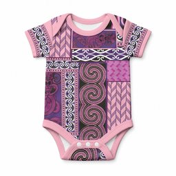 Pink Aotearoa Kowhaiwhai Pattern Baby Onesie NZ Maori Quilt Style