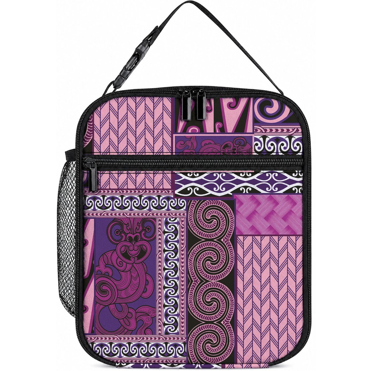 Pink Aotearoa Kowhaiwhai Pattern Lunch Bag NZ Maori Quilt Style