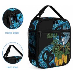 Turquoise New Zealand Kowhai And Piwakawaka Lunch Bag Maori Ngaru Paua Shell