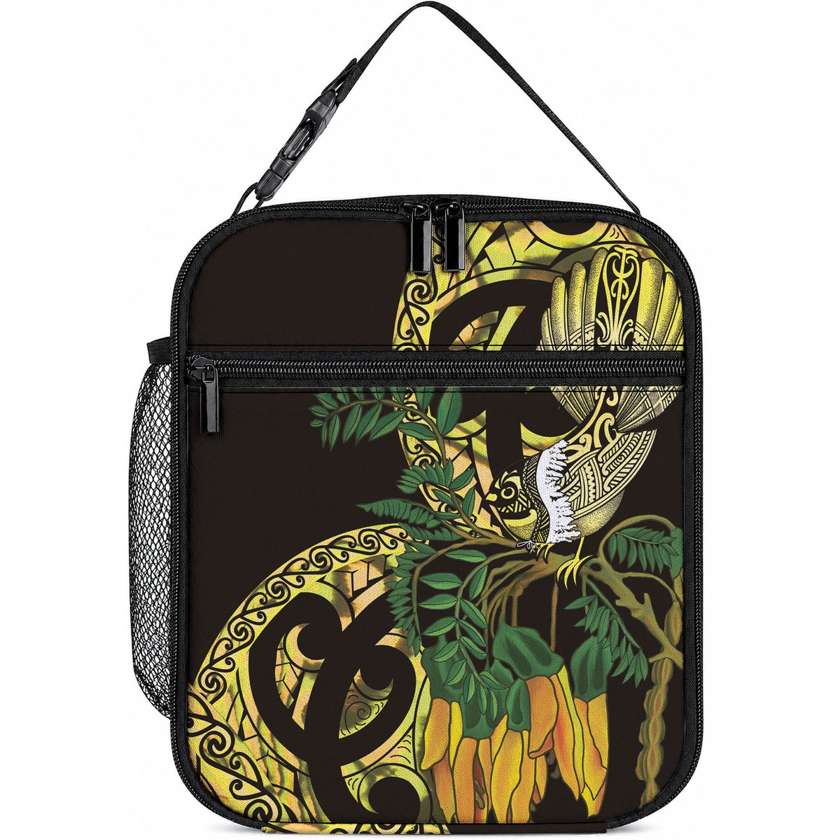 Yellow New Zealand Kowhai And Piwakawaka Lunch Bag Maori Ngaru Paua Shell