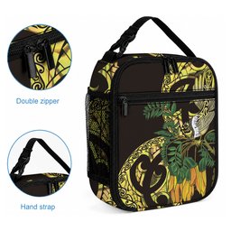 Yellow New Zealand Kowhai And Piwakawaka Lunch Bag Maori Ngaru Paua Shell