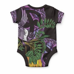Purple New Zealand Kowhai And Piwakawaka Baby Onesie Maori Ngaru Paua Shell