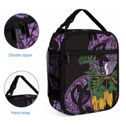 Purple New Zealand Kowhai And Piwakawaka Lunch Bag Maori Ngaru Paua Shell