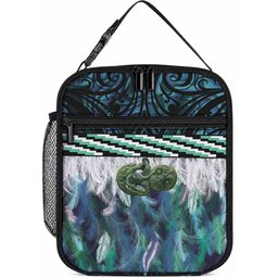 Turquoise Traditional Cloak Aotearoa Lunch Bag Maori Paua Shell Korowai Pattern