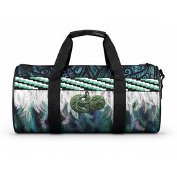 Turquoise Traditional Cloak Aotearoa Duffle Bag Maori Paua Shell Korowai Pattern