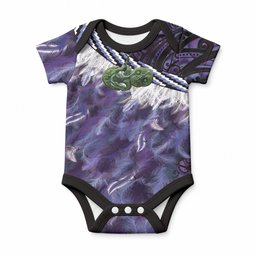 Purple Traditional Cloak Aotearoa Baby Onesie Maori Paua Shell Korowai Pattern