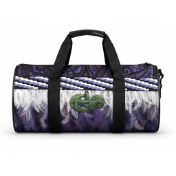 Purple Traditional Cloak Aotearoa Duffle Bag Maori Paua Shell Korowai Pattern