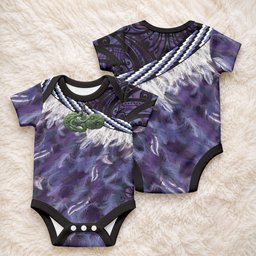 Purple Traditional Cloak Aotearoa Baby Onesie Maori Paua Shell Korowai Pattern