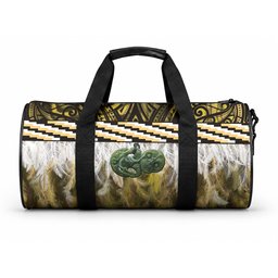 Yellow Traditional Cloak Aotearoa Duffle Bag Maori Paua Shell Korowai Pattern