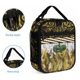 Yellow Traditional Cloak Aotearoa Lunch Bag Maori Paua Shell Korowai Pattern