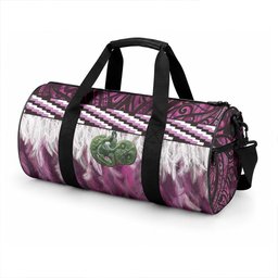 Pink Traditional Cloak Aotearoa Duffle Bag Maori Paua Shell Korowai Pattern
