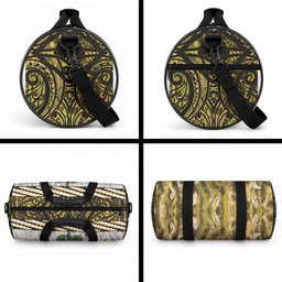 Yellow Traditional Cloak Aotearoa Duffle Bag Maori Paua Shell Korowai Pattern