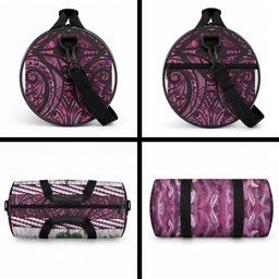 Pink Traditional Cloak Aotearoa Duffle Bag Maori Paua Shell Korowai Pattern