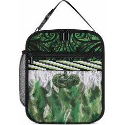 Green Traditional Cloak Aotearoa Lunch Bag Maori Paua Shell Korowai Pattern