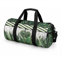 Green Traditional Cloak Aotearoa Duffle Bag Maori Paua Shell Korowai Pattern
