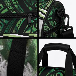 Green Traditional Cloak Aotearoa Duffle Bag Maori Paua Shell Korowai Pattern