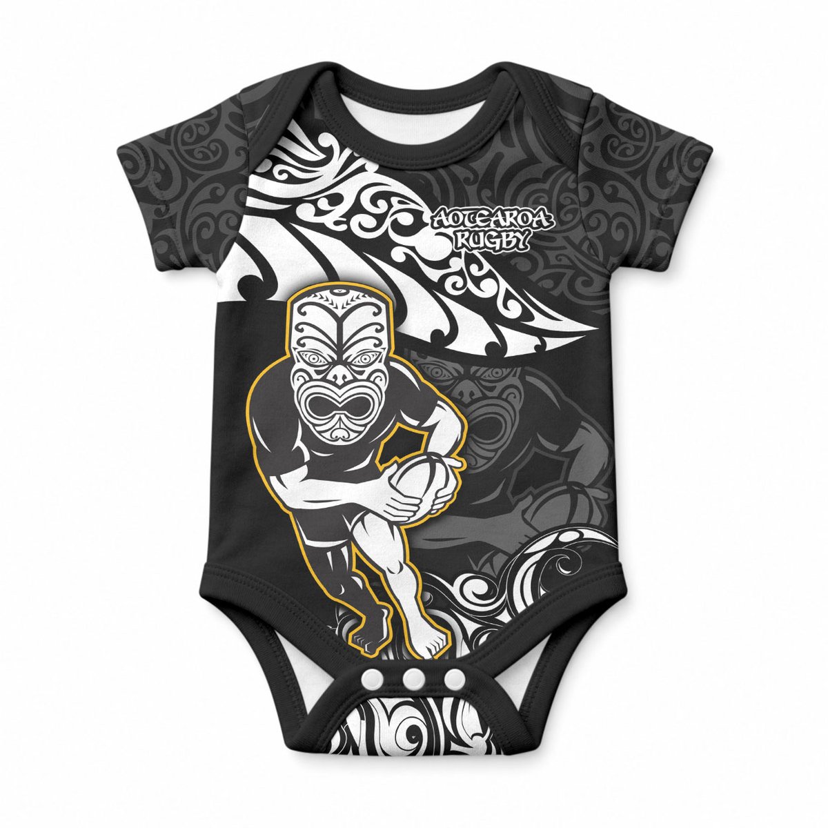 New Zealand Rugby Baby Onesie Maori Warrior Rugby Silver Fern Tribal Pattern