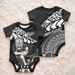 New Zealand Rugby Baby Onesie Maori Warrior Rugby Silver Fern Tribal Pattern