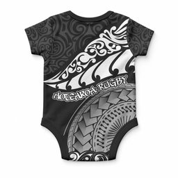 New Zealand Rugby Baby Onesie Maori Warrior Rugby Silver Fern Tribal Pattern