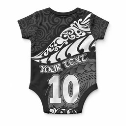Custom New Zealand Rugby Baby Onesie Maori Warrior Rugby Silver Fern Tribal Pattern