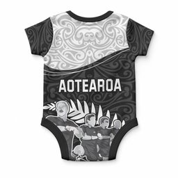 New Zealand World Cup 2023 Baby Onesie Aotearoa Haka Rugby with Silver Fern Maori Ethnic Pattern