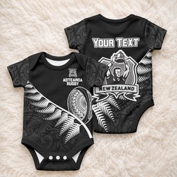 Custom New Zealand World Cup 2023 Baby Onesie Aotearoa Champion Rugby with Silver Fern Maori Ethnic Pattern