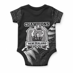 New Zealand World Cup 2023 Baby Onesie Aotearoa Champion Rugby with Silver Fern Maori Ethnic Pattern