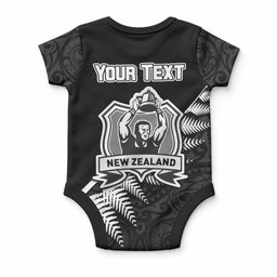 Custom New Zealand World Cup 2023 Baby Onesie Aotearoa Champion Rugby with Silver Fern Maori Ethnic Pattern