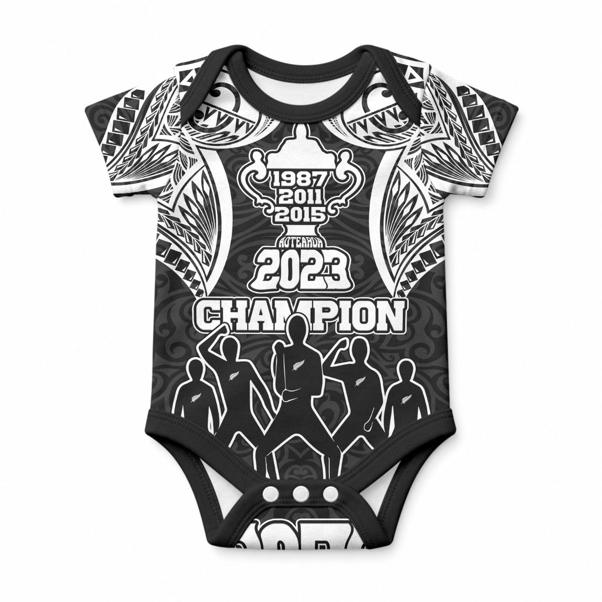New Zealand Rugby Baby Onesie Aotearoa Champion Cup History with Haka Dance