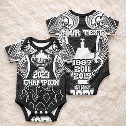 Personalised New Zealand Rugby Baby Onesie Aotearoa Champion Cup History with Haka Dance